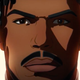 A closeup on the animated face of What If's Erik Killmonger saluting.